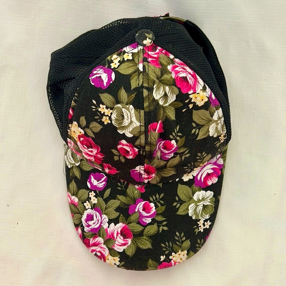 New / Floral & Black Ball Cap / Adjustable
